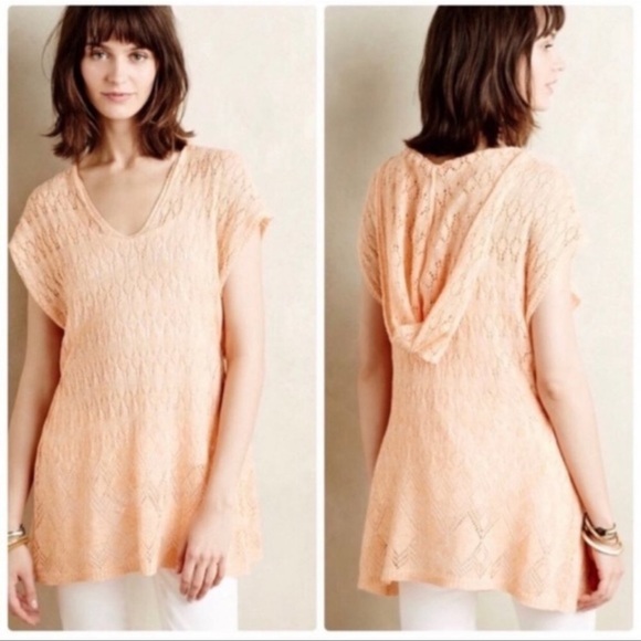 Anthropologie Other - Moth / Anthropologie orange crocheted open knit hooded swim cover, size XL
